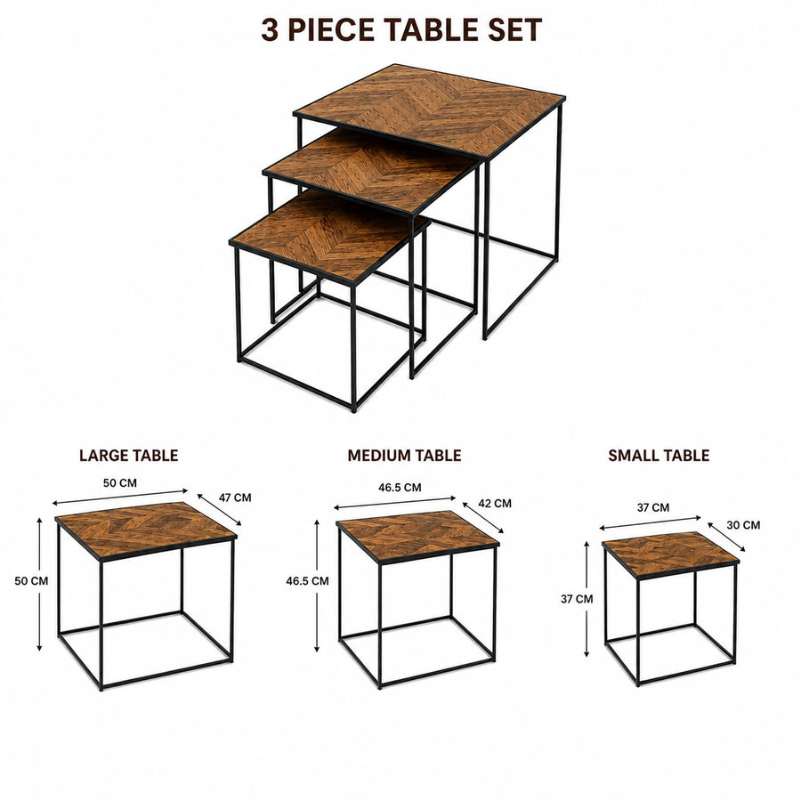 Table Set 3 Piece Nesting Modern Wooden Side Tables Coffee Tables Living Room Furniture Space Saving Tables