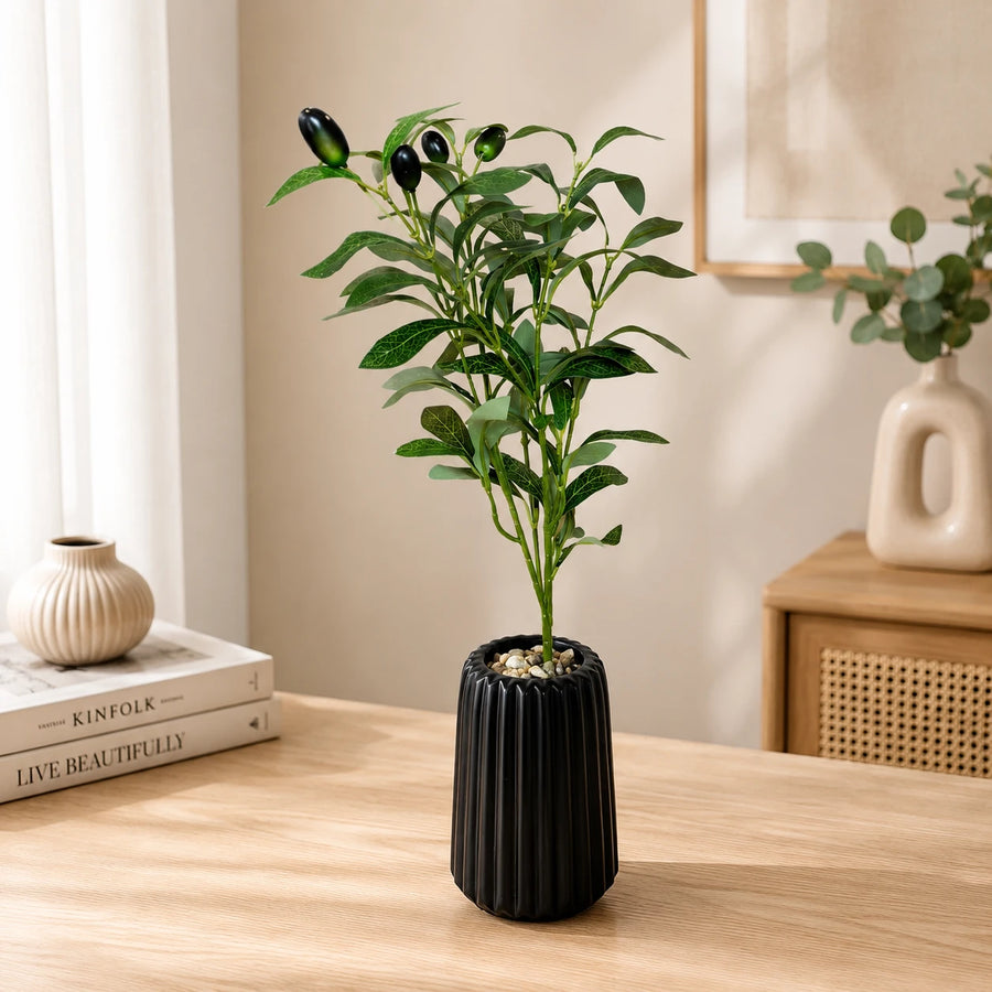 Artificial Olive Plant Decorative Arrangement Vase Home Office Decor