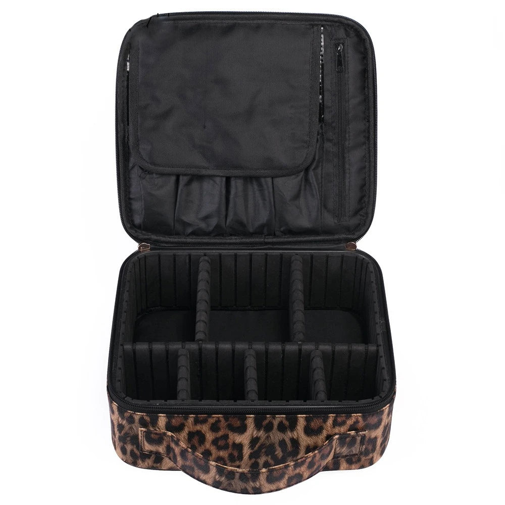Leopard Print PU Leather Makeup Organizer Travel Cosmetic Bag Waterproof Zipper Beauty Storage Case Portable Makeup Box 25x23x9 cm - Image 6