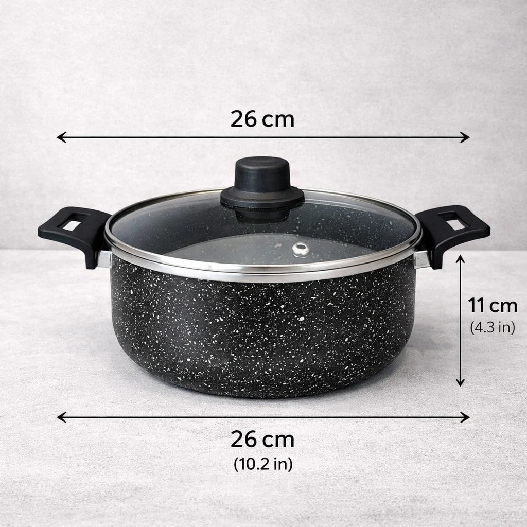 Cookware Set Granite Non Stick Pots Pans Black Speckled Glass Lid Turkish Made 7 Pieces - Image 4