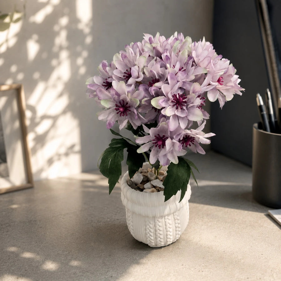 Artificial Chrysanthemum Flower Pot Decorative Tabletop Plant Home Office Living Room Shelf Desk Centerpiece Floral Arrangement Decor