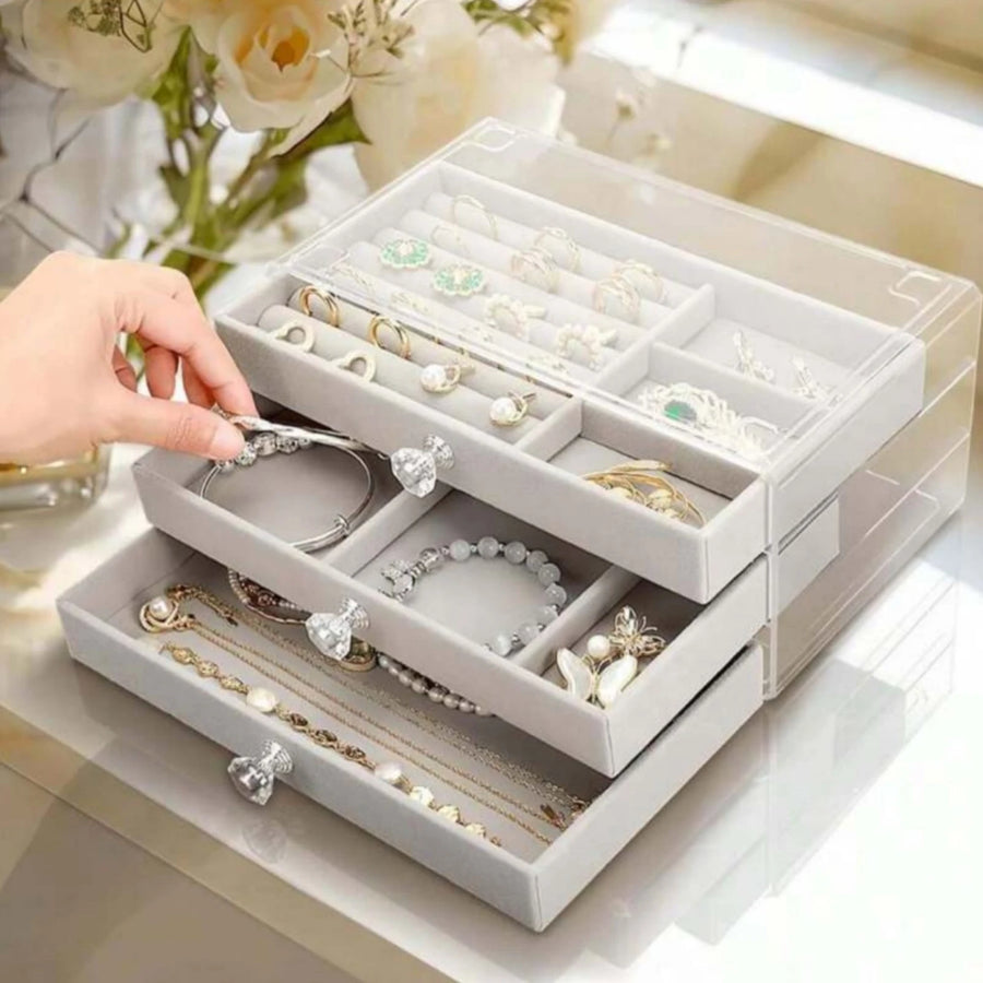 Jewelry Organizer Box Acrylic Storage Case 3 Drawer Makeup Jewelry Storage Display Box Clear Lid