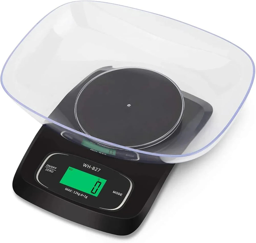 12kg Digital Kitchen Scale with 1g Precision Multi Unit Measurement and Portable Battery Powered Design