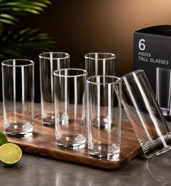 6 PCS Tall Clear Drinking Glasses Set 280ml Juice Water Beverage Cups for Home Kitchen