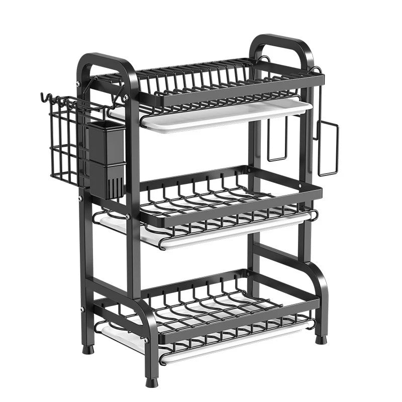3-Tier Black Dish Drying Rack, Trumpet Model