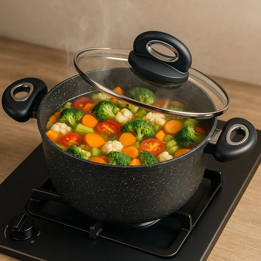 Baroly Cookware 24cm Marble Non Stick Casserole with Lid Granite Coating Aluminum Cooking Pot Tempered Glass Cover Kitchen Cookware - Image 3