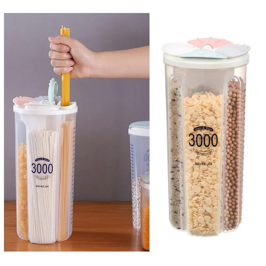 3000ml 4 Compartment Airtight Food Storage Container for Pasta Rice Cereal Grains and Dry Food