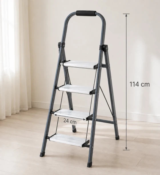 4 Step Folding Ladder with Wide Anti Slip Steps Padded Safety Handle & Rubber Feet