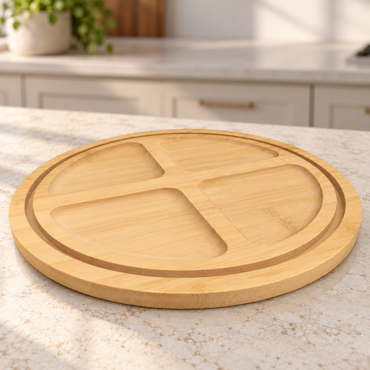 Bamboo Snack Serving Tray with Clear Cove