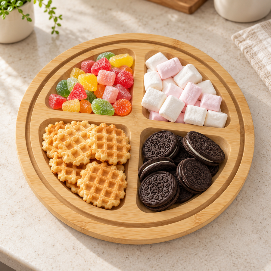 Bamboo Snack Serving Tray with Clear Cove