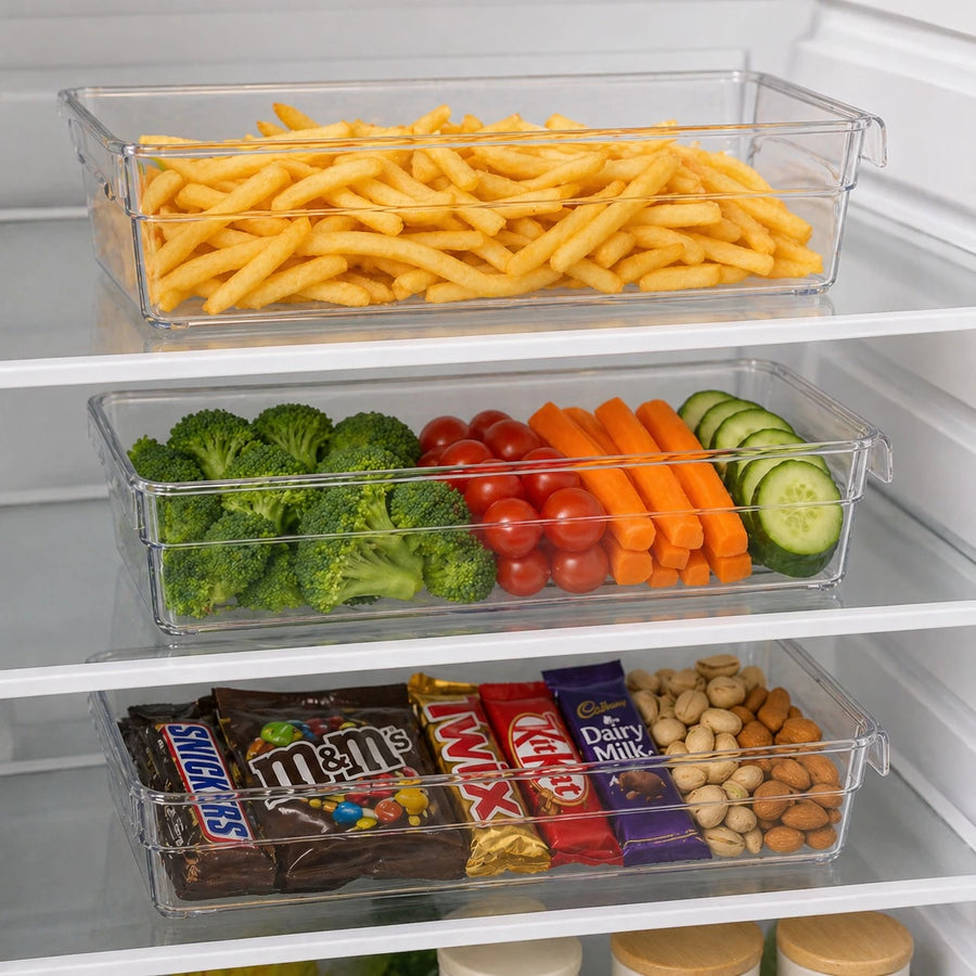 Clear Fridge Organizer Storage Container 3.10 L Refrigerator Bin Transparent Food Storage Tray 30 cm