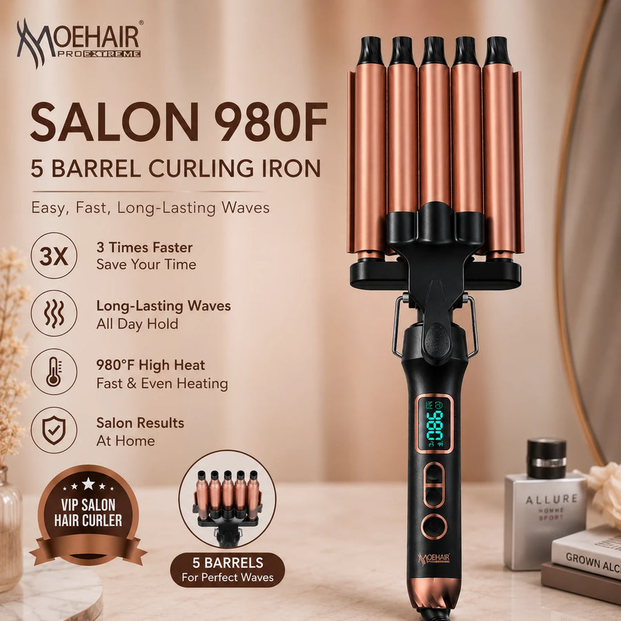 5 Barrel Travel Hair Waver Curling Iron Ceramic Hair Curler with LCD Display & Adjustable Temperature