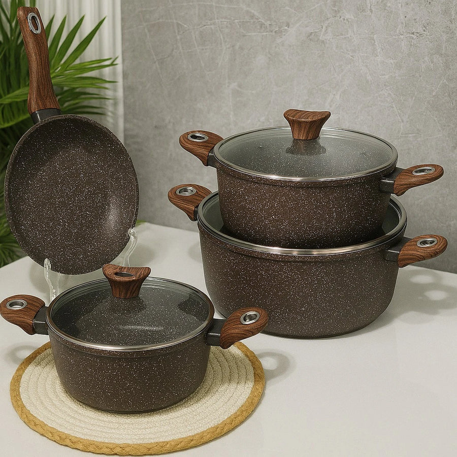 BAROLY Granite Coated Non Stick Cookware Set 7 Pieces Cooking Pots Pans Kitchen Cookware Collection