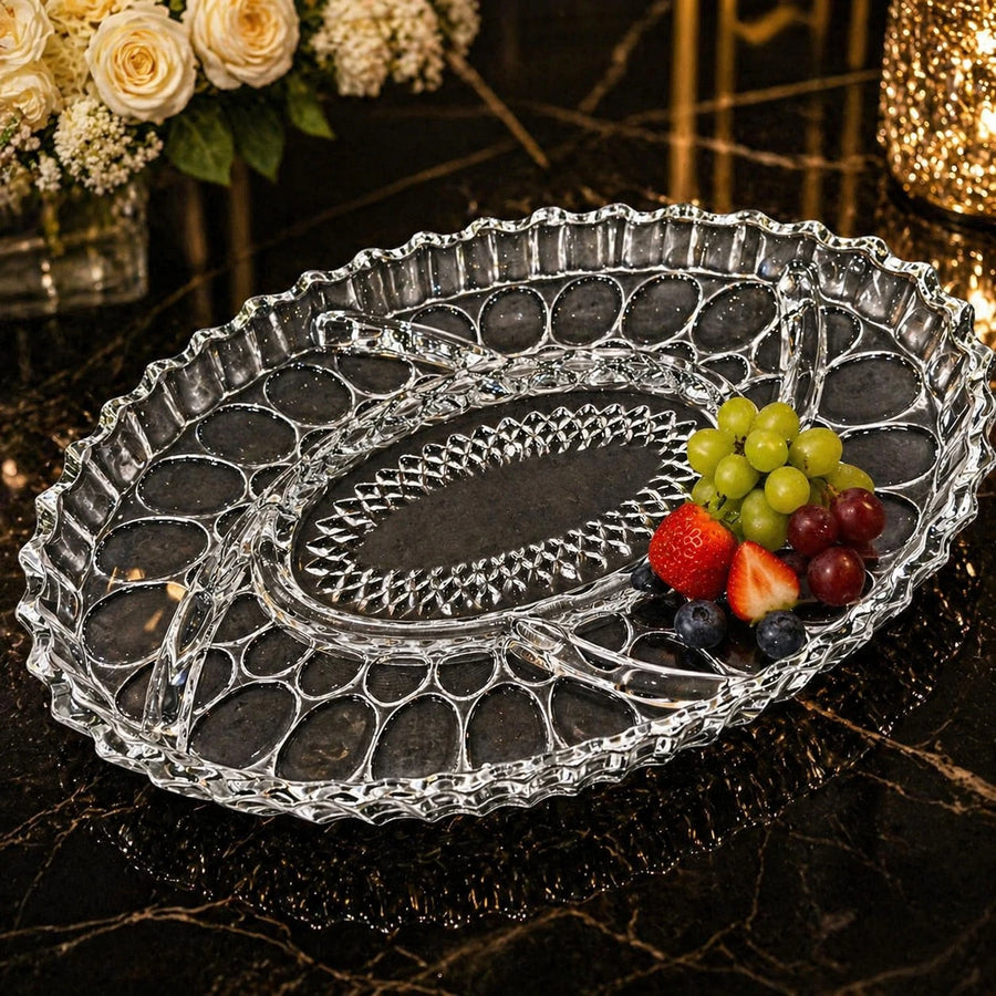 Glass Serving Tray Oval Crystal Look Luxury Serving Plate Elegant Fruit Dessert Display Tray Decorative Table Tray