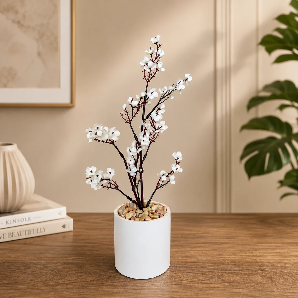 Artificial Flower Plant Cherry Blossom Decorative Pot Home Office Desk Table Decor - Image 2