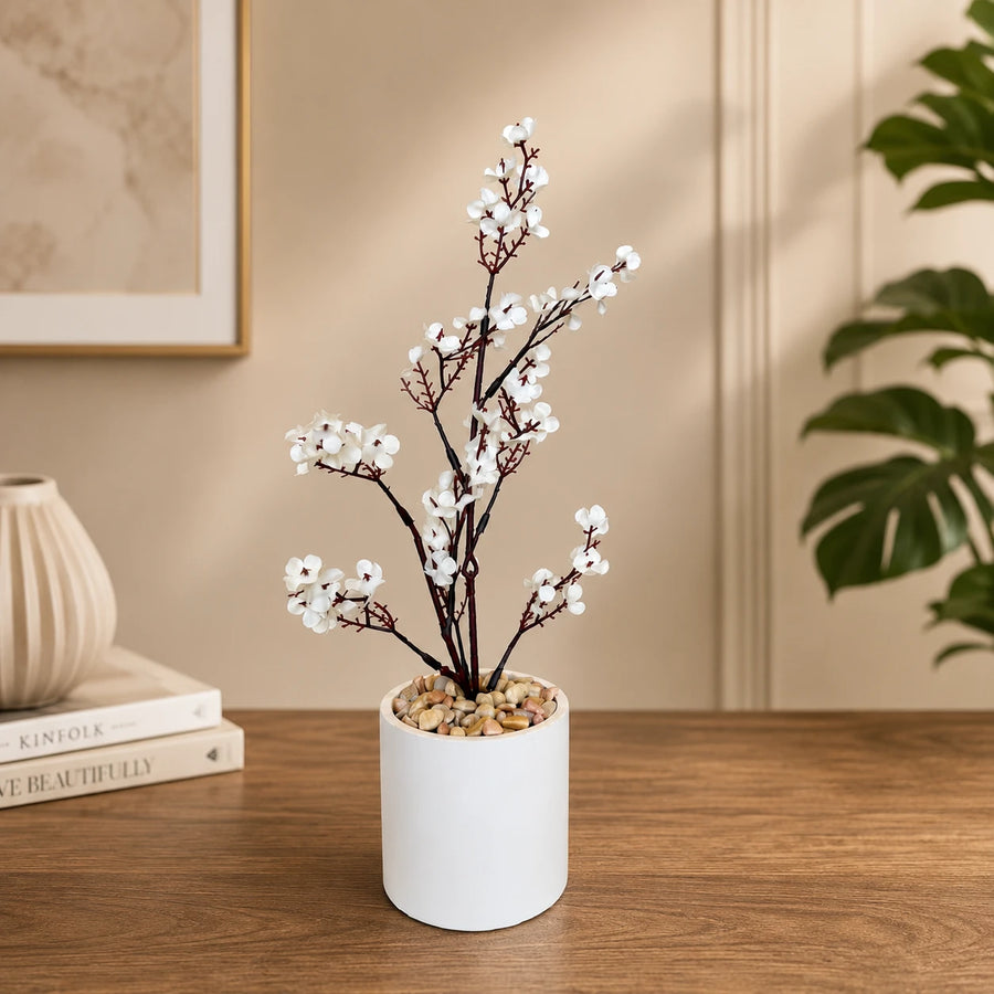 Artificial Flower Plant Cherry Blossom Decorative Pot Home Office Desk Table Decor
