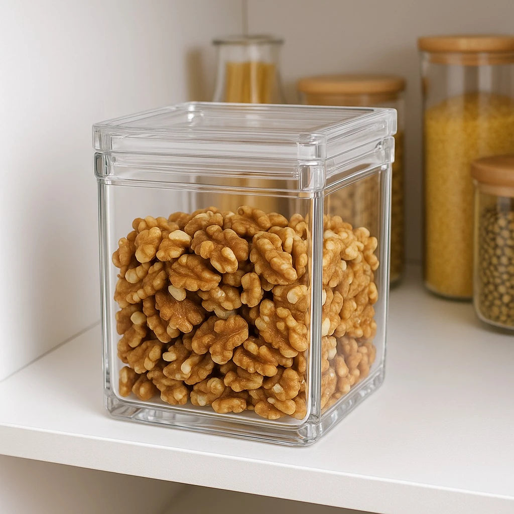 Transparent Square Acrylic Airtight Food Storage Container 500ml Kitchen Countertop Pantry Organizer Box