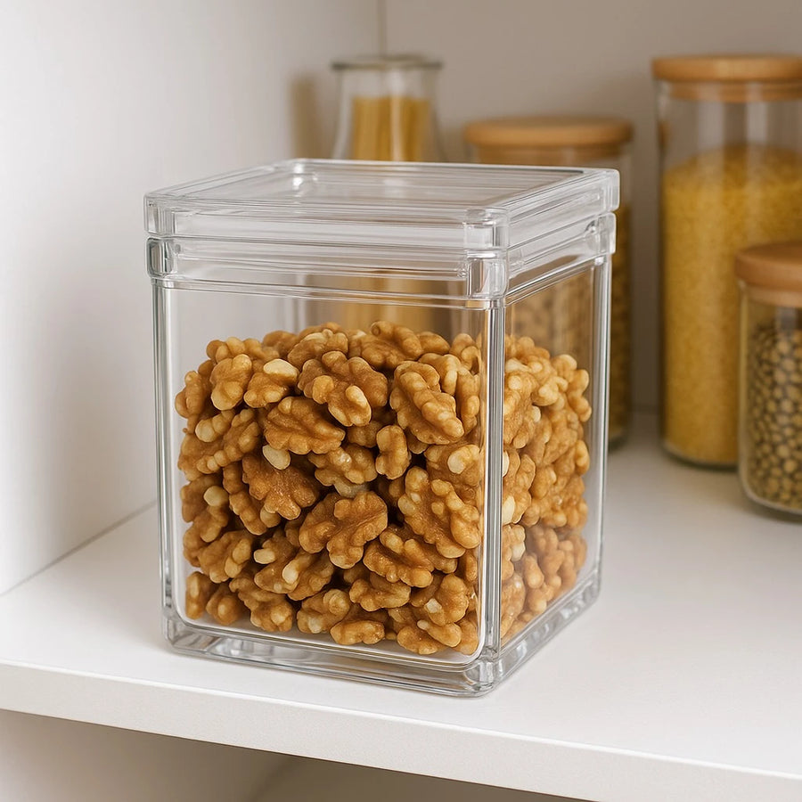 Transparent Square Acrylic Airtight Food Storage Container 500ml Kitchen Countertop Pantry Organizer Box