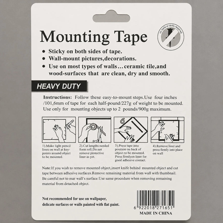 Heavy Duty Mounting Tape Double Sided Foam Tape Wall Adhesive Tape Picture Hanging Tape 50mm 3m