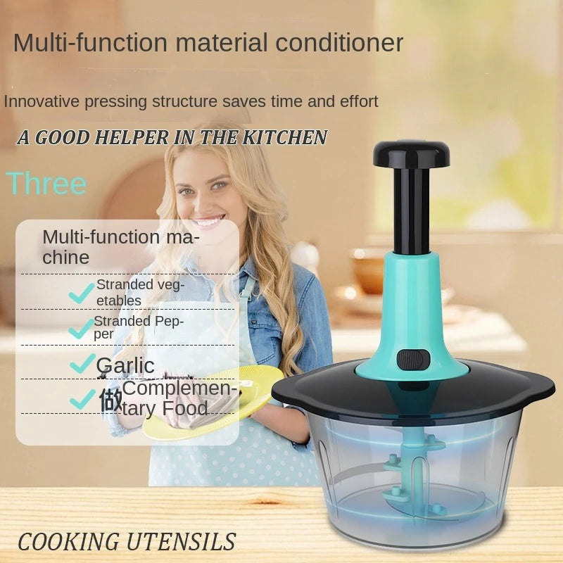 Manual Food Chopper Hand Press Vegetable Garlic Onion Cutter 2.0 Liter Kitchen Prep Tool