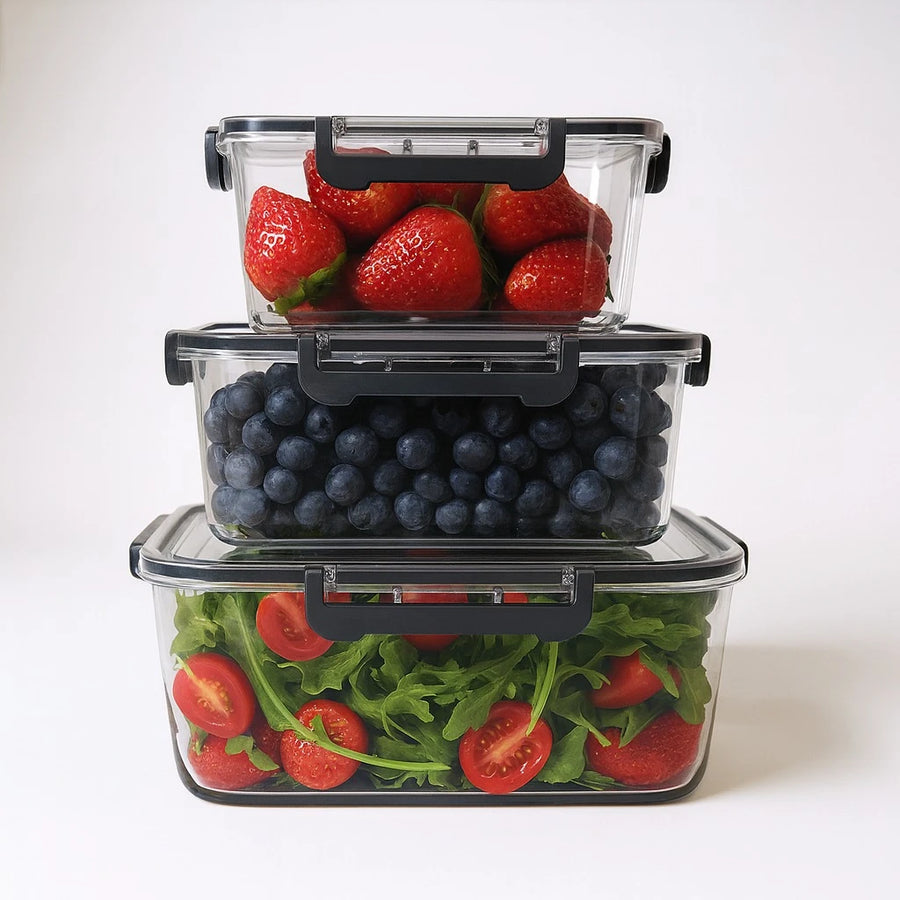 3 Piece Airtight Rectangular Food Container Set Multipurpose Kitchen Food Storage Boxes for Organization and Meal Prep