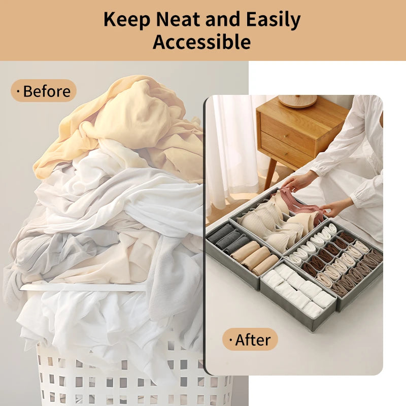 4-Piece Foldable Drawer Organizer Storage Box Set for Clothes Underwear Socks Bras