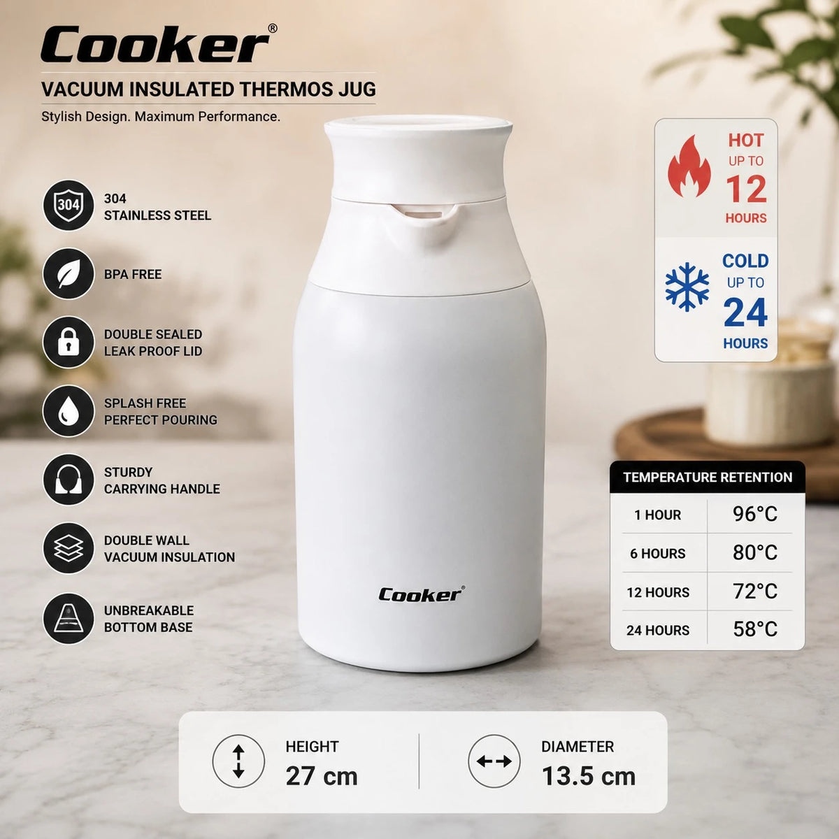 Cooker Thermos 2 Liter Vacuum Thermos Jug Coffee Hot Cold Water Bottle