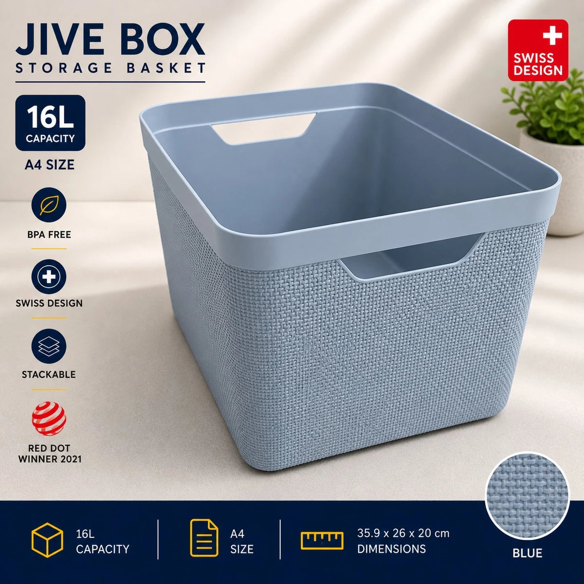Rotho ive Box Storage Basket Organizer Bin 16L A4 Stackable Plastic Storage Container Home Office Shelf Organizer Swiss Design