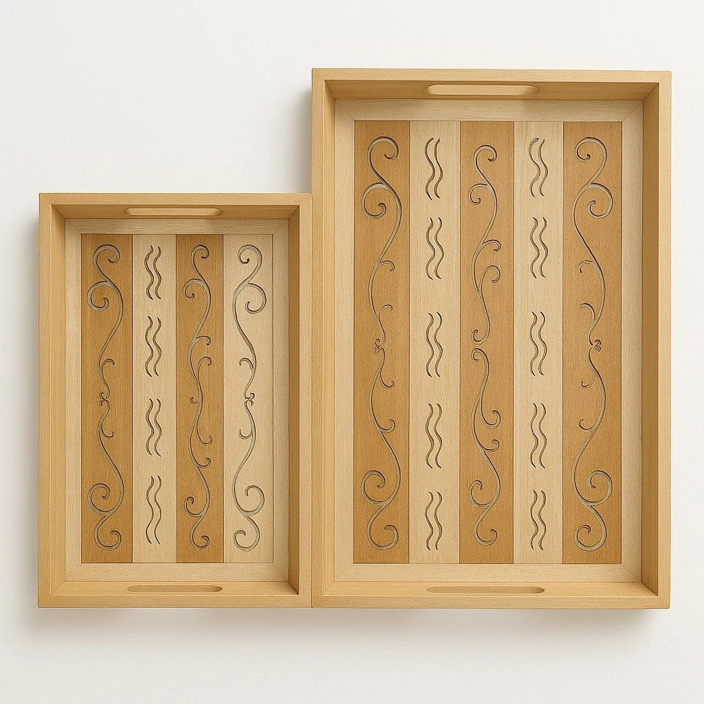 Rectangular Wooden Tray Set