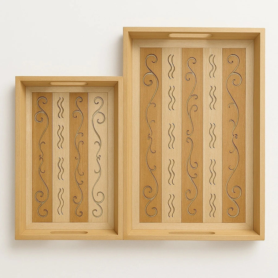 Rectangular Wooden Tray Set