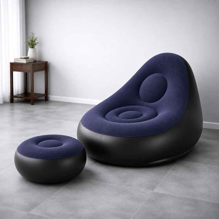 Inflatable Single Sofa Chair with Ottoman Portable Air Lounge Chair  Indoor & Outdoor Relaxing Seat