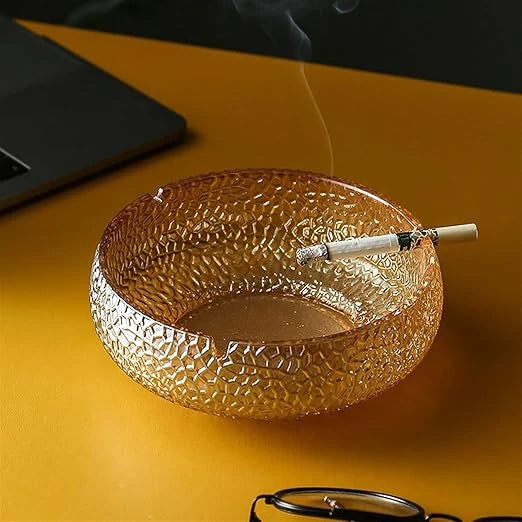 Red Cherry Gold-Tinted Crystal Glass Ashtray with Elegant Design for Home Office and Outdoor Use