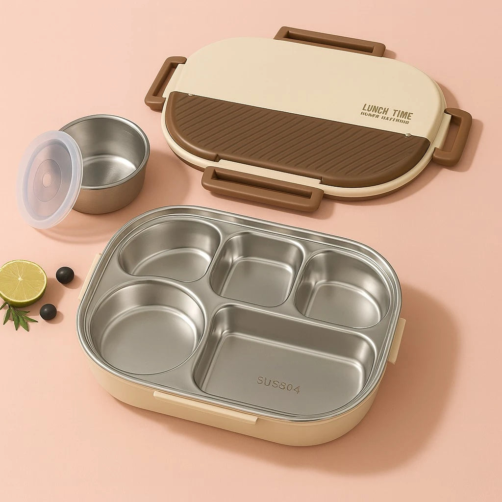 2000ml Stainless Steel Bento Lunch Box, Brown Lid