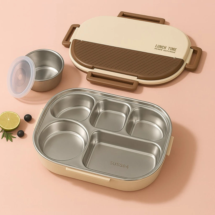 2000ml Stainless Steel Bento Lunch Box, Brown Lid