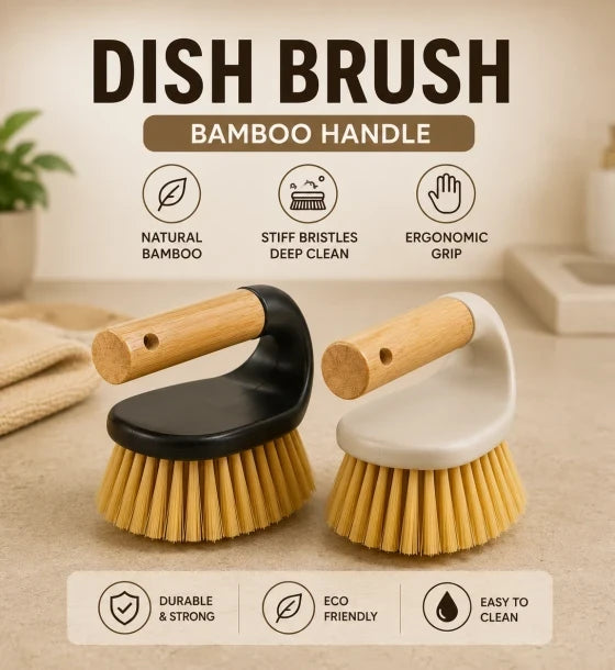 Dish Cleaning Bamboo Brush Wooden Handle Kitchen Scrub Brush Sink Pot Pan Cleaning Brush