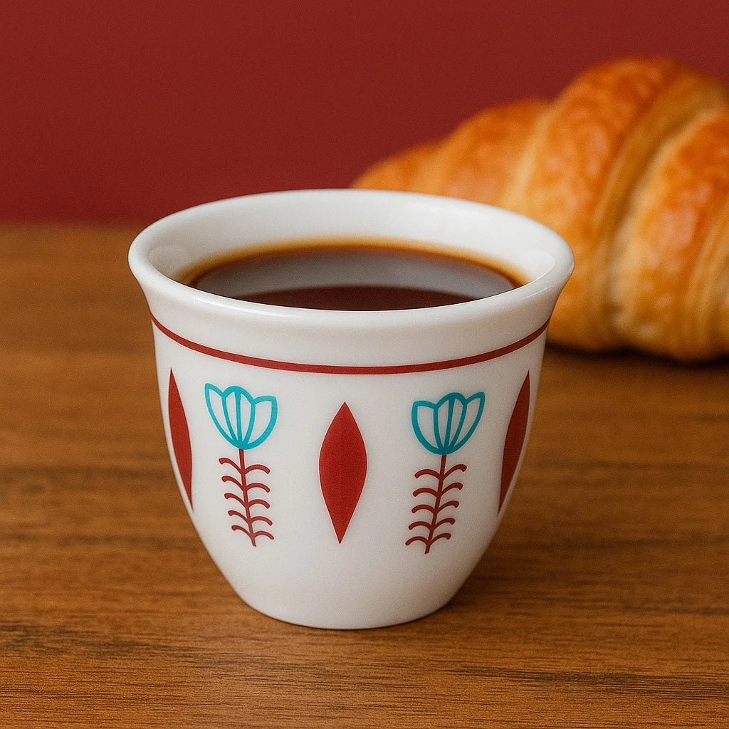 Set of 12 Arabic Coffee Espresso Cups – Red Tulip Design - Image 3