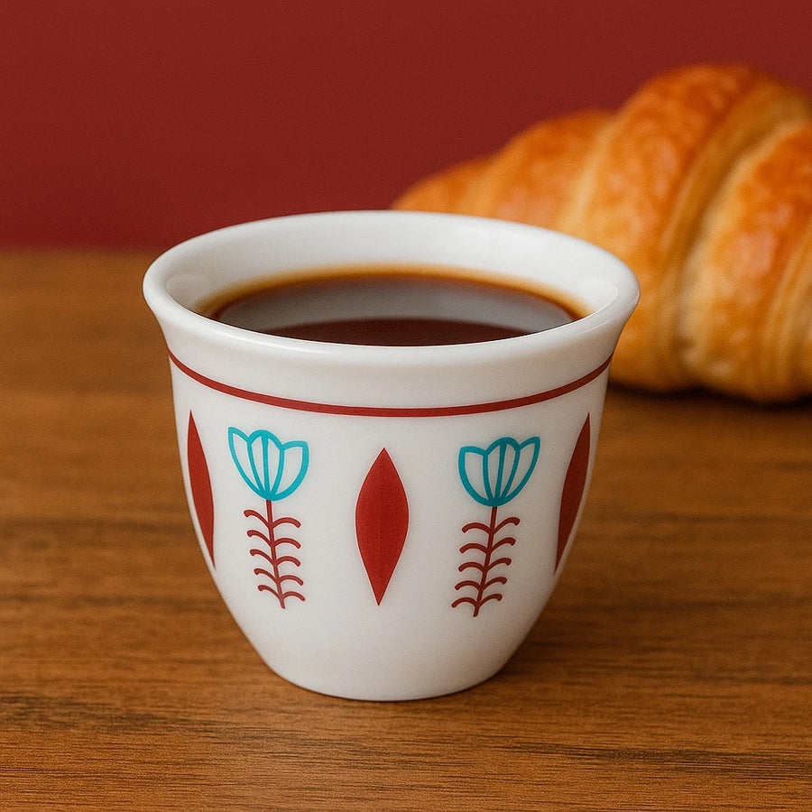 Set of 12 Arabic Coffee Espresso Cups – Red Tulip Design