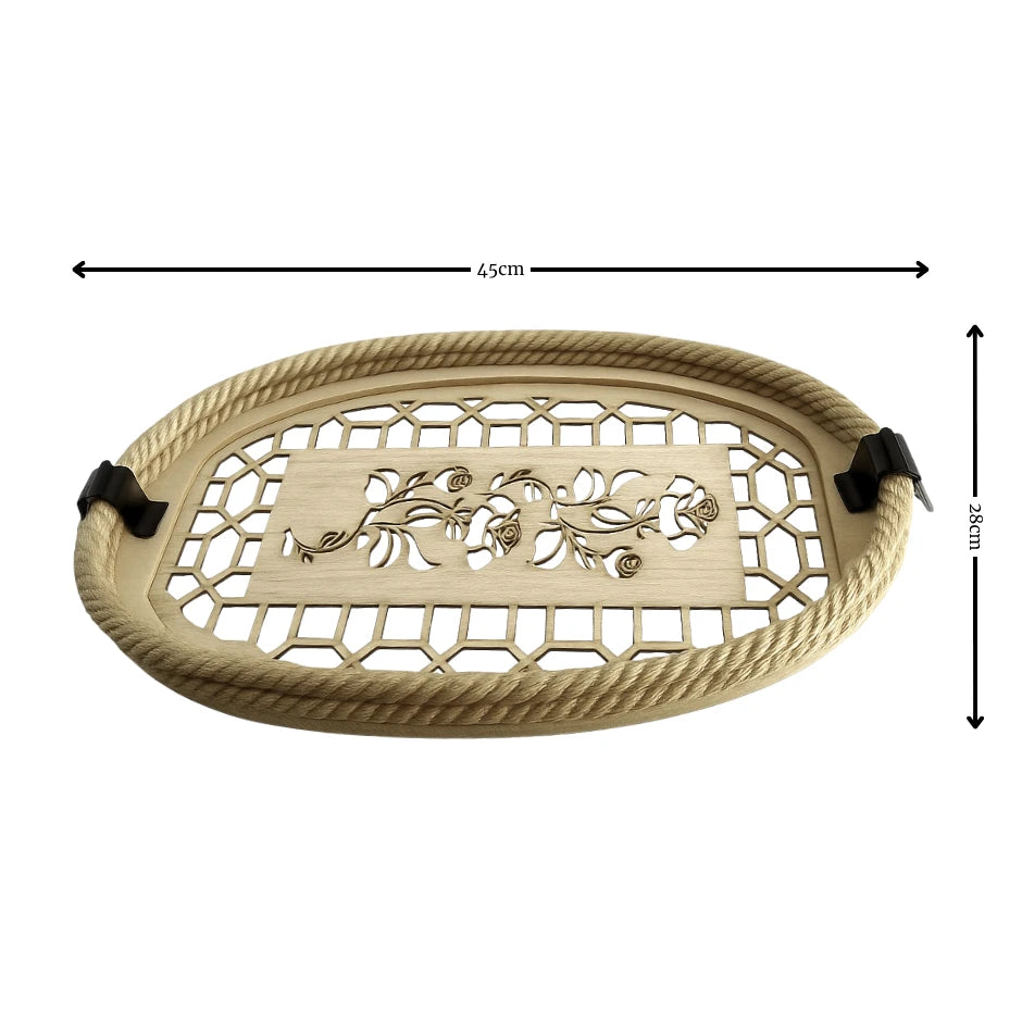 Set of 2 Oval Wooden Rope Tray