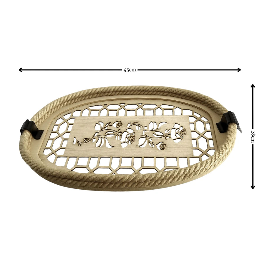 Set of 2 Oval Wooden Rope Tray