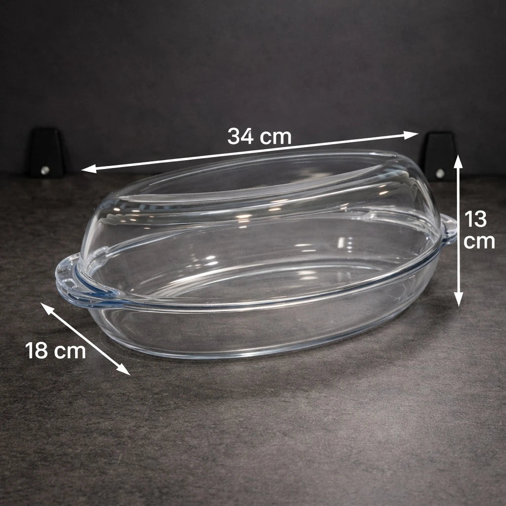 Borart Oval Glass Casserole Dish With Lid Tempered Glass Baking Dish Roasting Dish Oven Dish Microwave Safe Serving Dish Turkish Made 3800 ml