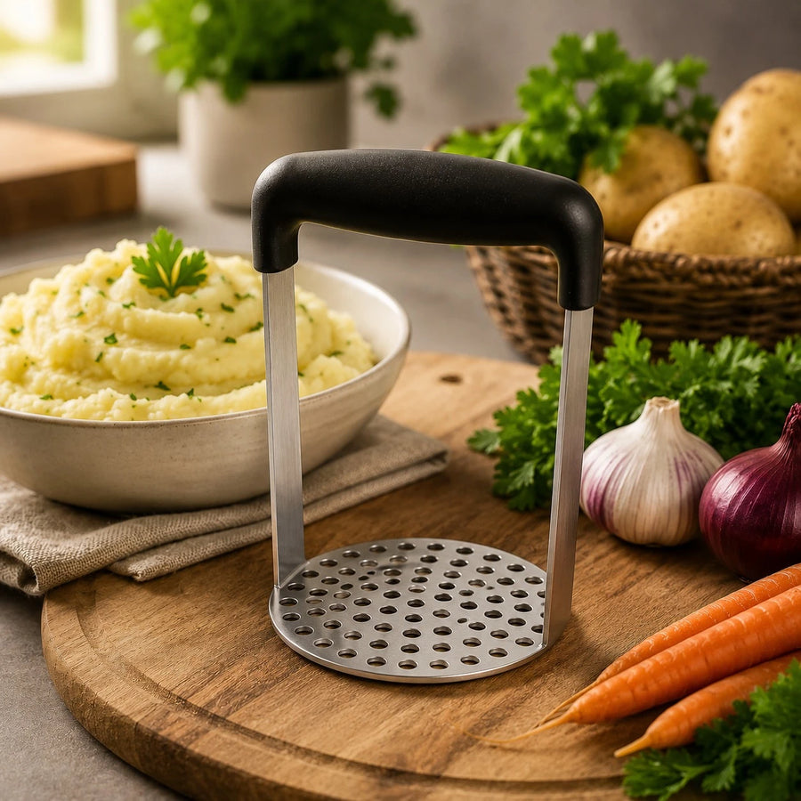 Heavy Duty Stainless Steel Potato Masher Vegetable Fruit Avocado Masher Kitchen Press With Black Handle