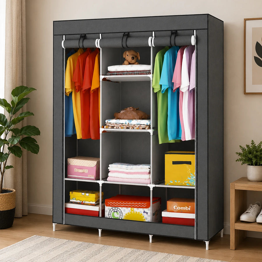 Clothes Organizer Portable Wardrobe Closet Storage Cabinet Hanging Rack Multi Shelf Clothing Organizer