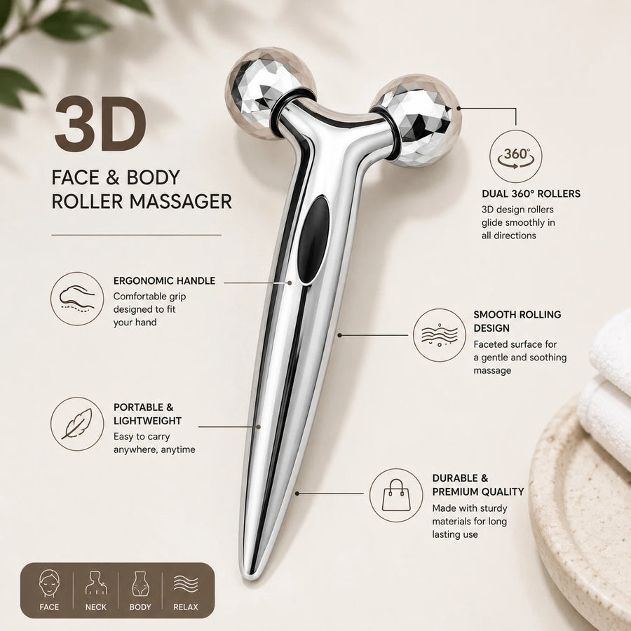 3D Face & Body Roller Massager Dual Ball Facial Massage Roller Skin Care Beauty Tool
