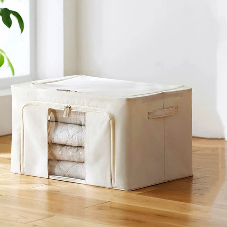 Foldable Oxford Cloth Storage Box Organizer Steel Frame Closet Blanket Clothes Storage Bag 66L Small Size