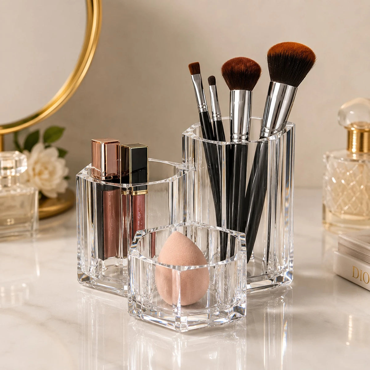 Acrylic Makeup Organizer Cosmetic Brush Holder Lipstick Storage Vanity Organizer Set - Image 3