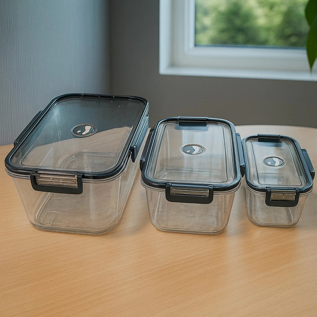 3 Piece Airtight Rectangular Food Container Set Multipurpose Kitchen Food Storage Boxes for Organization and Meal Prep - Image 5