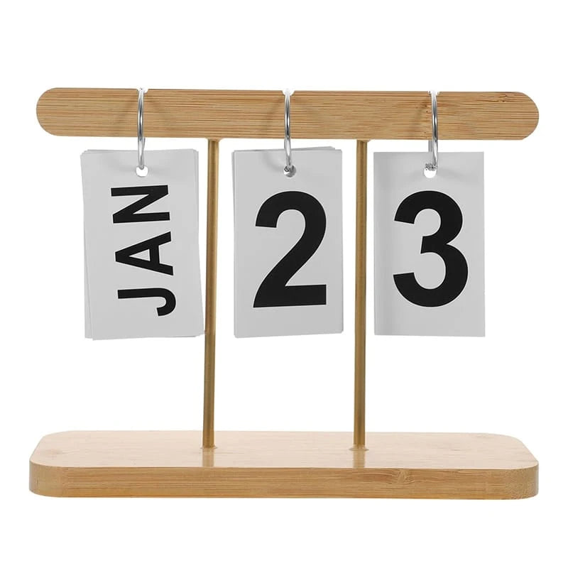Vintage Perpetual Flip Desk Calendar with Wooden Base and Retro Decorative Design for Home and Office
