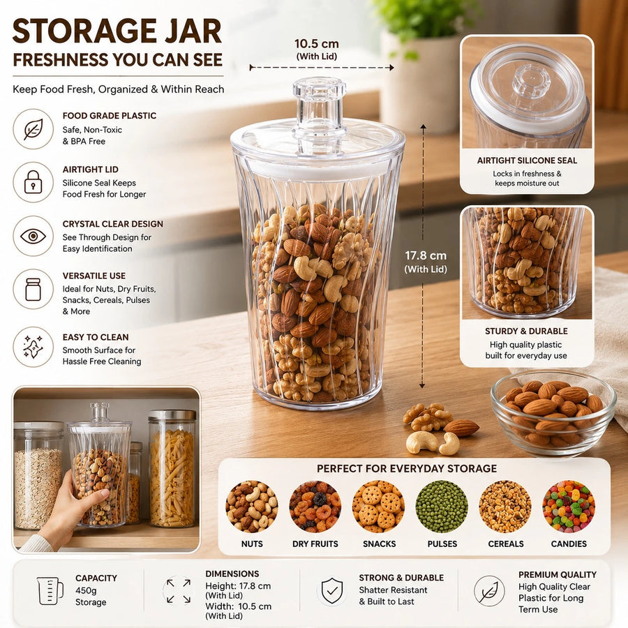 Airtight Food Storage Jar Clear Plastic Pantry Container With Rubber Seal Lid Kitchen Organizer 750g