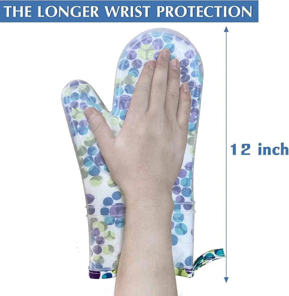 Heat Resistant Silicone Oven Gloves with Non-Slip Grip and Waterproof Protection for Cooking Baking and Grilling