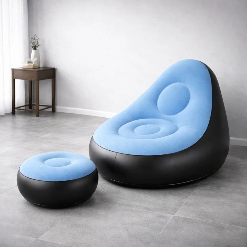 Inflatable Single Sofa Chair with Ottoman Portable Air Lounge Chair  Indoor & Outdoor Relaxing Seat
